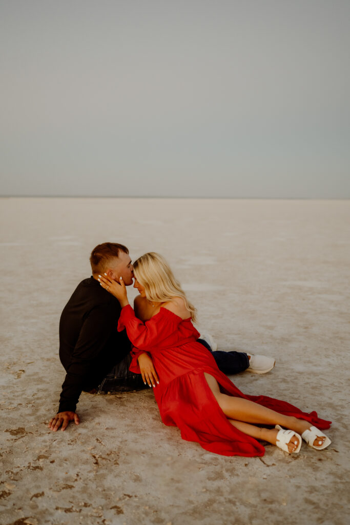 Romantic sunset couples session at the Salt Plains in northwest Oklahoma