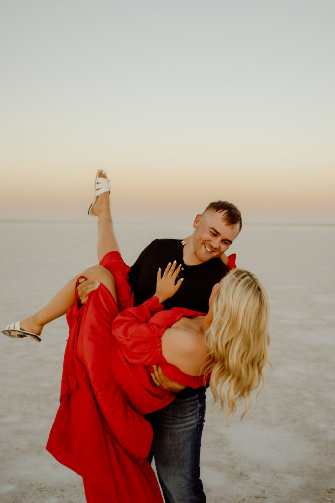unique engagement photo at Salt Plains State Park