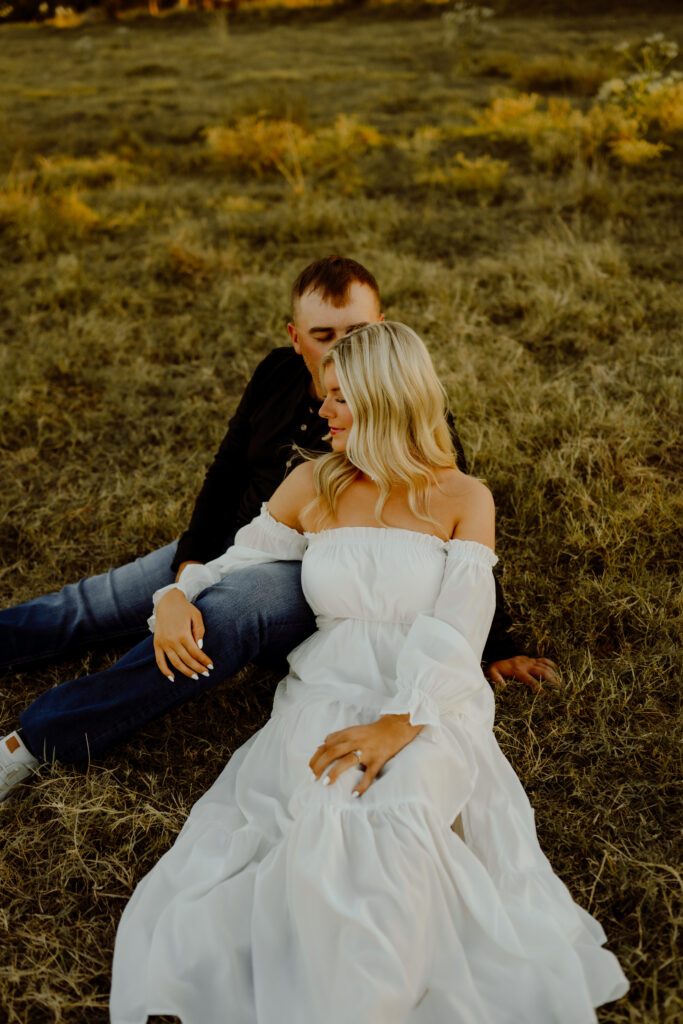Authentic and candid moment of a couple during their country engagement session in Oklahoma