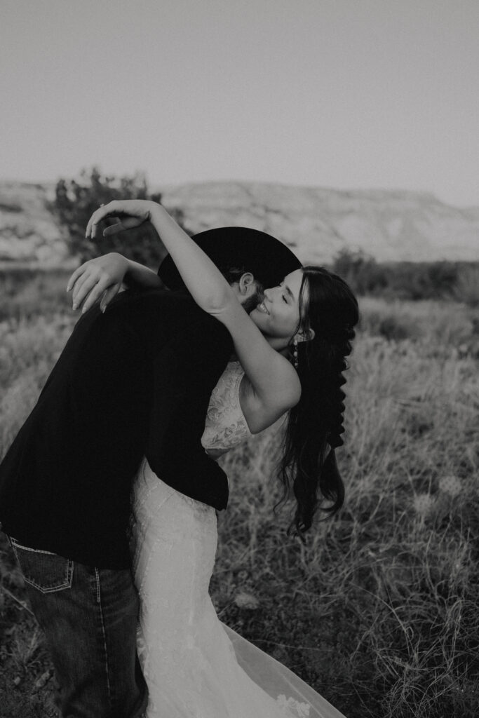 bride and groom at their palo duro elopement