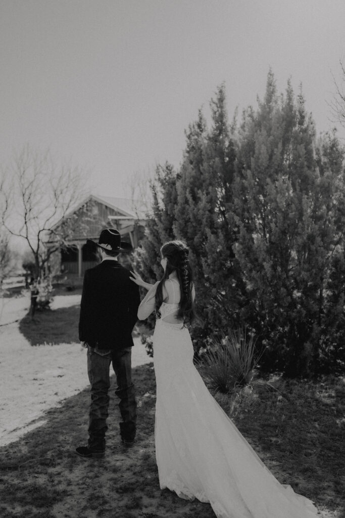 bride and groom about to see each other for the first time at their texas elopement