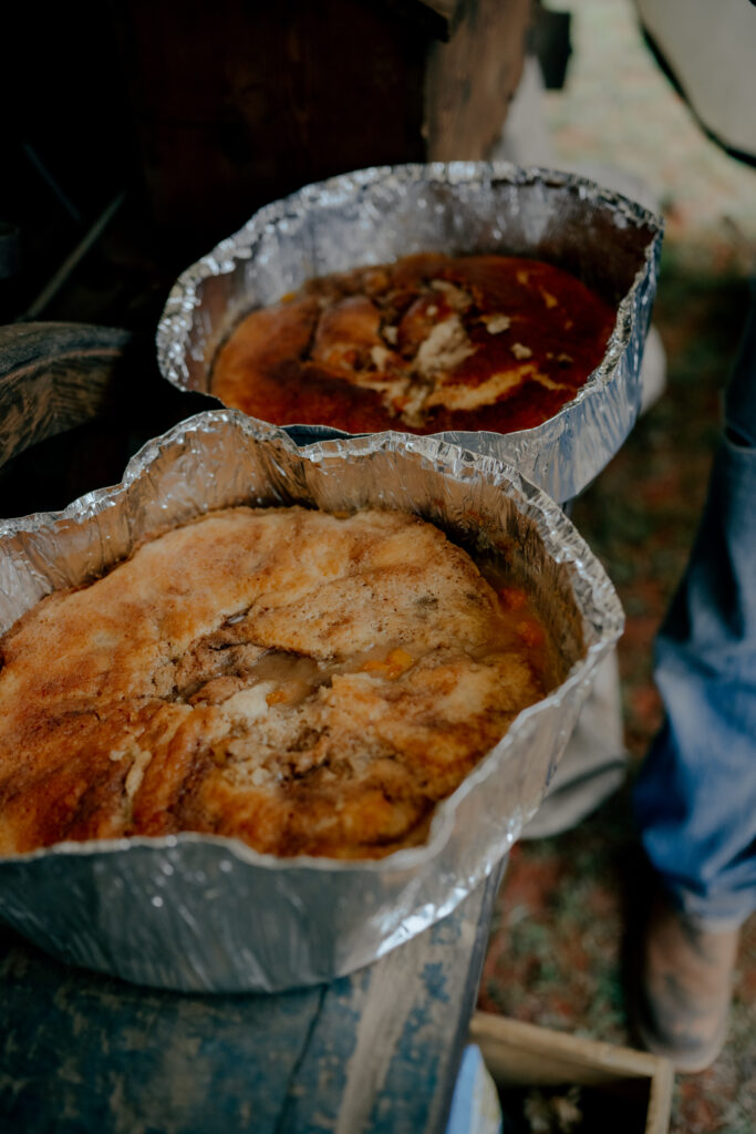 peach cobbler at cowboy wedding