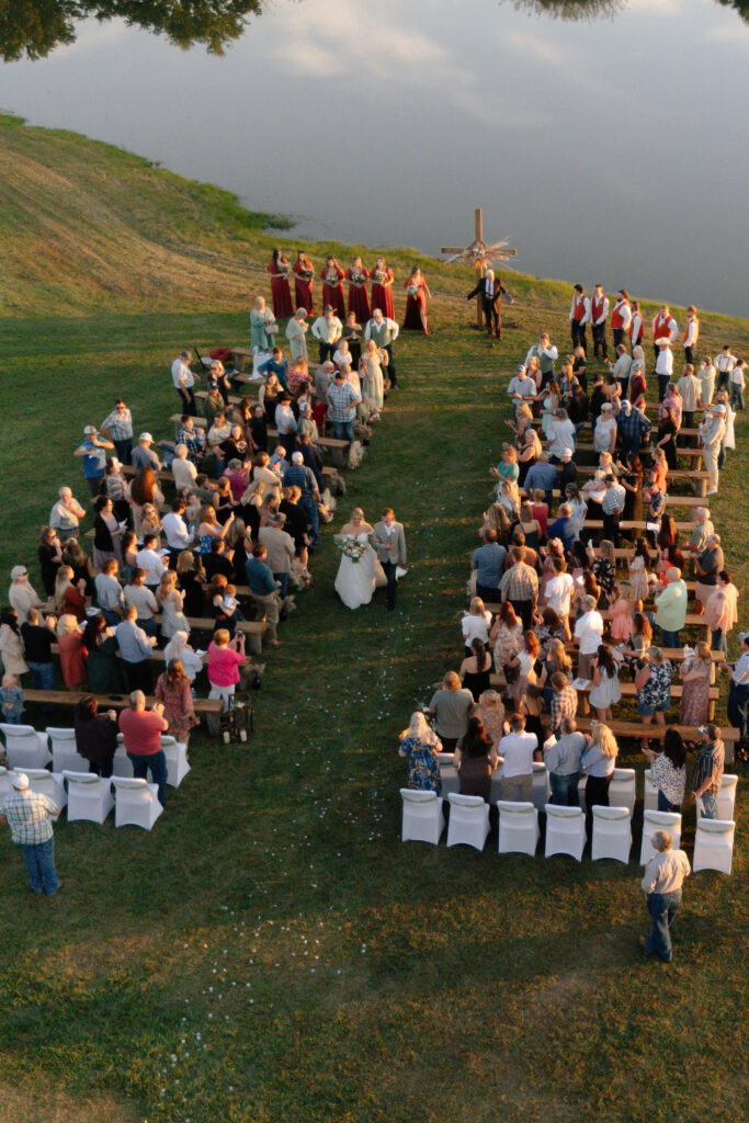 drone photo of Stillwater OK wedding venue ceremony