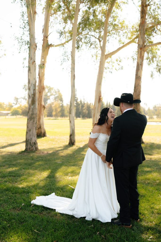 bride and groom first look western elegance wedding