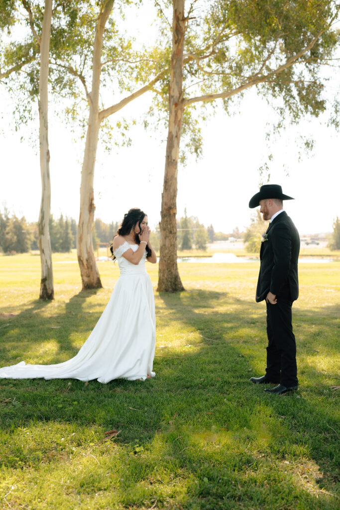 bride and groom first look wedding day
