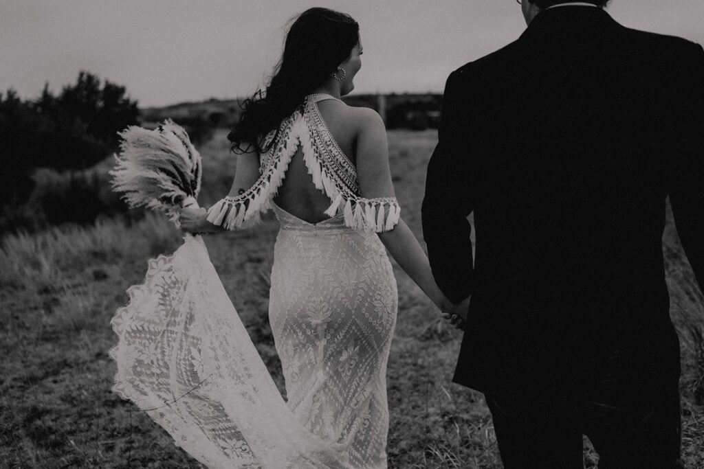 western wedding dress with fringe and tassels